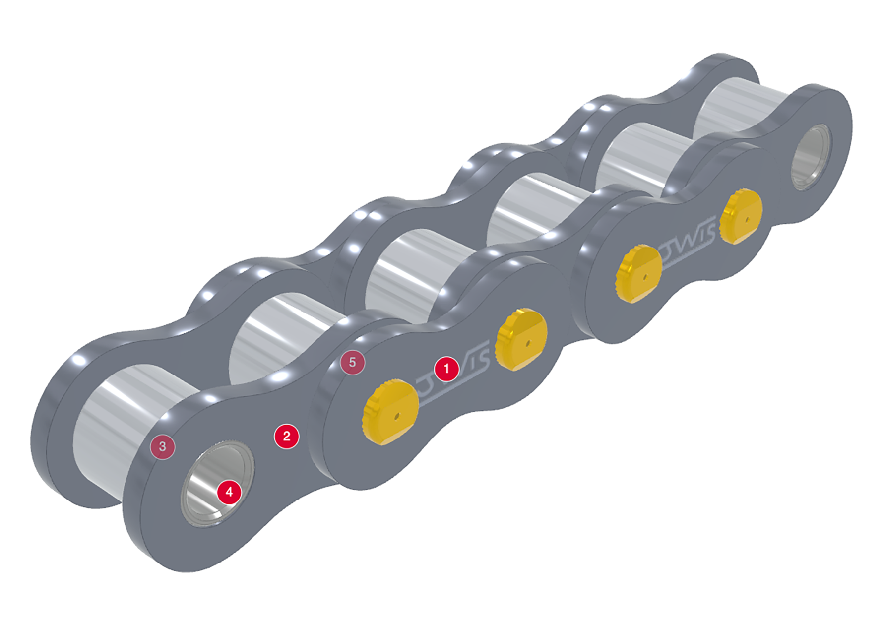 JWIS · Brand product example: Low-maintenance and self-lubricating chains · 2 / 3